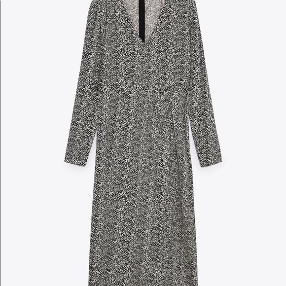 ZARA PRINTED MIDI DRESS BLACK / WHITE - Picture 10 of 14